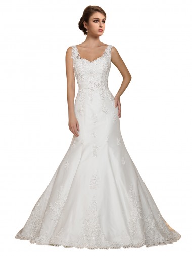 Sweethart V-Neckline Lace Wedding Dress with Shoulder Straps