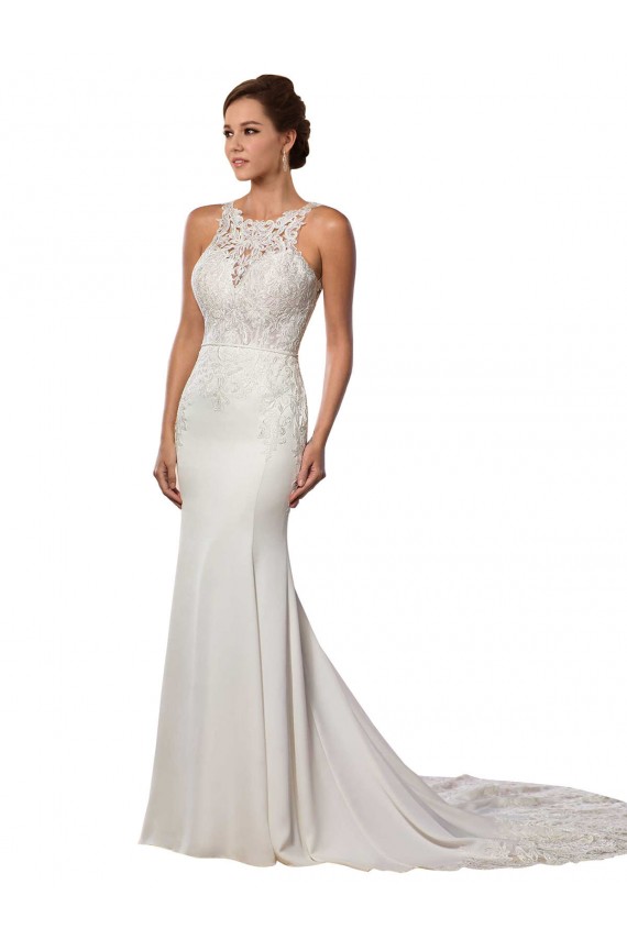 Modern Deep V-Neck Sheath Lace Wedding Dress with Open V-Back