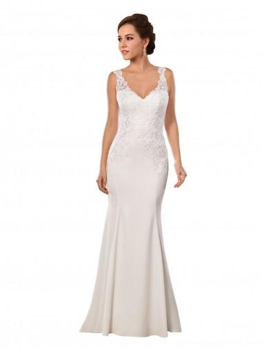 V-Neck Mermaid Crepe Wedding Dress with Lace Bodice