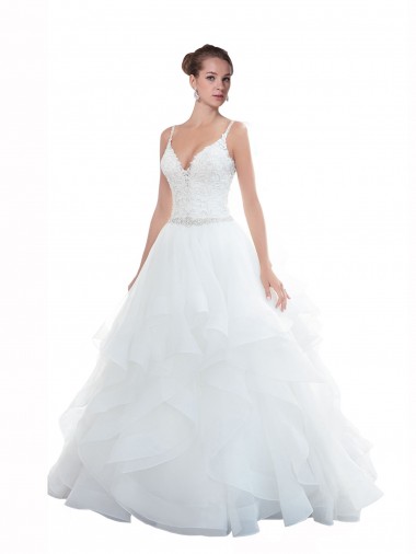Spaghetti Straps Ball Gown Beach Wedding Dress with Lace Bodice