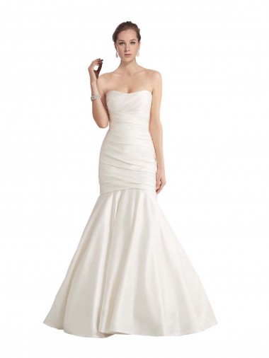 Strapless Mermaid Ruched Satin Beach Wedding Dress with Low Back