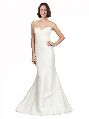 Trumpet Satin Wedding Dress with Sweetheart Lace Bodice