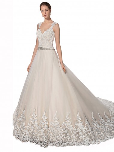 Sweetheart Cap Sleeves Tulle Lace Wedding Dress