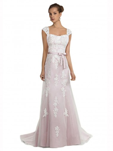 Strapless Mermaid Tulle Lace Beach Wedding Dress with Belt