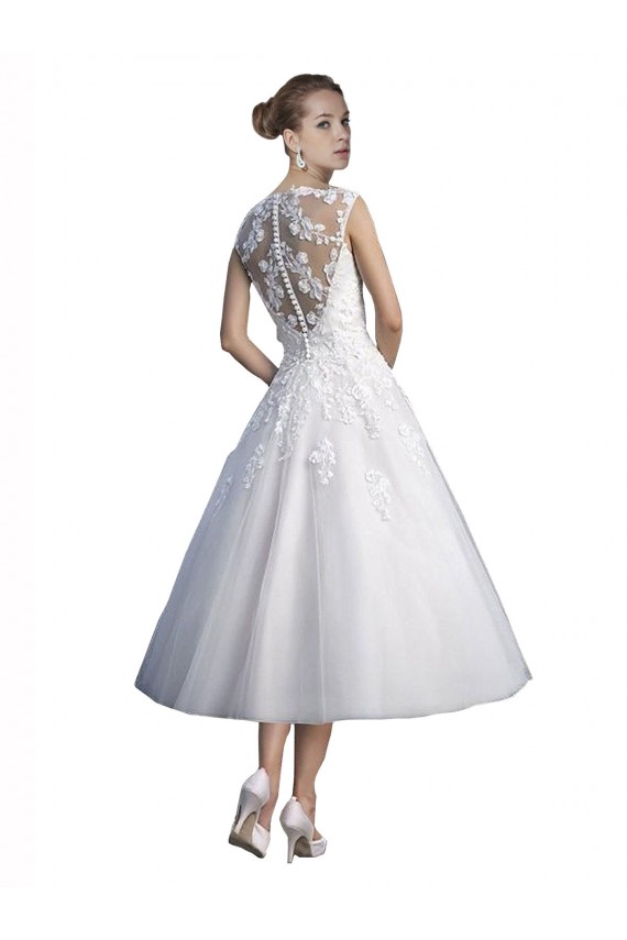 A-Line Short Tea Length Sweetheart Tulle Lace Beach Wedding Dress