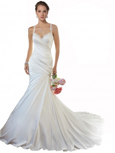 Sweetheart Mermaid Satin Beach Wedding Dress with Illusion Lace Back