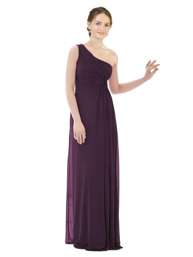 Draped One Shoulder Full Length Chiffon Bridesmaid Dress