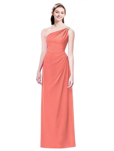 Draped Full Length One Shoulder Chiffon Bridesmaid Dress