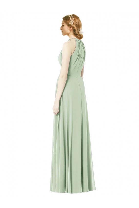 Halter Neckline Long Chiffon Bridesmaid Dress with Side Bow