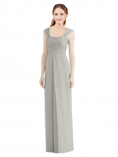 Full Length Lux Chiffon Dress with Draped Bodice And Shirred Straps