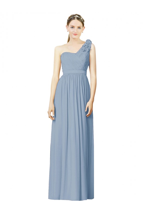 Flower Shoulder Draped One Shoulder Chiffon Bridesmaid Dress