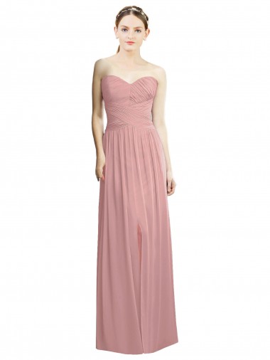 Crossover Draped Sweetheart Chiffon Formal Bridesmaid Dress with Front Slit