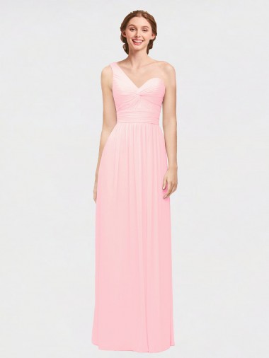 One Shoulder Twisted Waist Sweetheart Chiffon Bridesmaid Dress