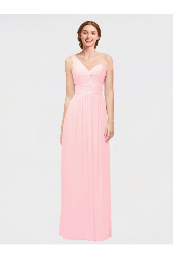 One Shoulder Twisted Waist Sweetheart Chiffon Bridesmaid Dress