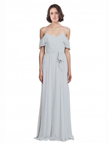 Off the Shoulder Spaghetti Strap Long Chiffon Bridesmaids Dress