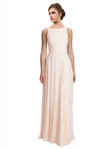 High Neck Chiffon Bridesmaid Dress with Deep V-Back and Cascading Skirt