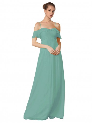 Hand-Ruched Chiffon Bridesmaid Dress with Flutter Sleeves