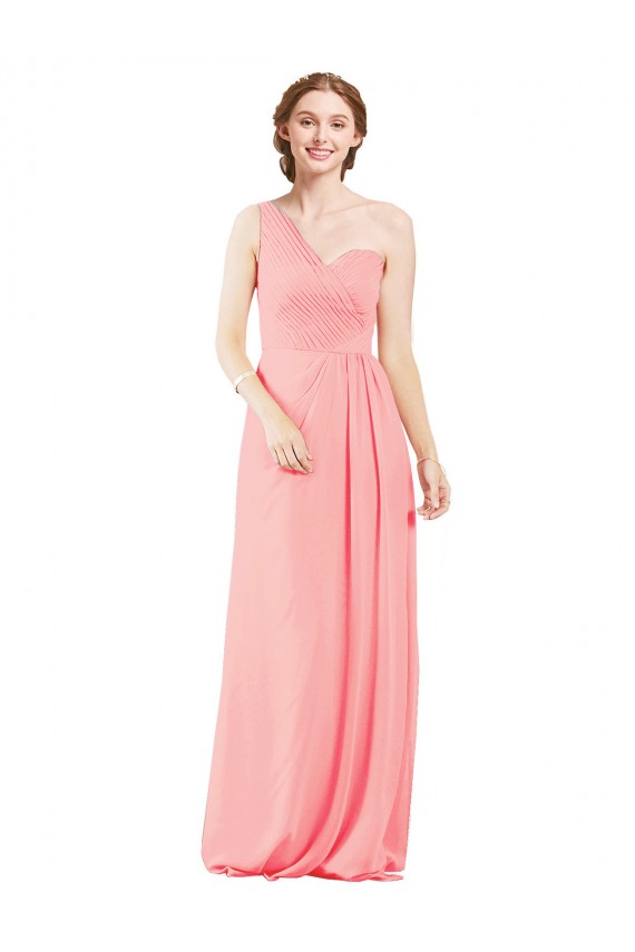 One Shoulder Sweetheart Neckline Long Chiffon Bridesmaid Dress