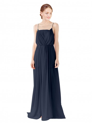 Spaghetti Straps Open Back Long Chiffon Bridesmaid Dress