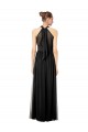 Ruched Long Chiffon Halter Bridesmaid Dress with Tie Back and Tails