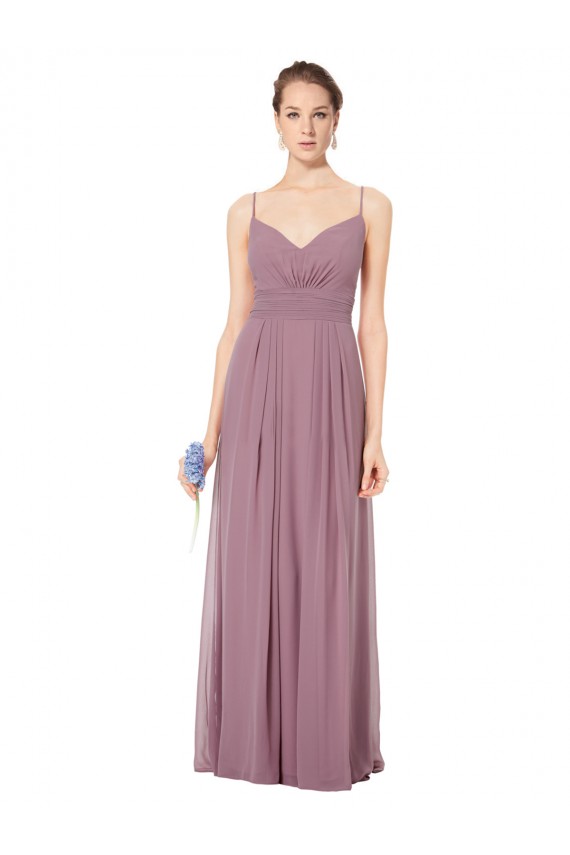 V-Neck Spaghetti Strap Open Back Long Chiffon Bridesmaid Dress