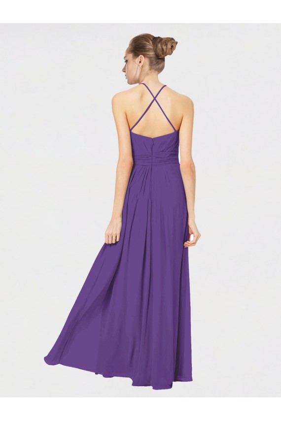 Long Chiffon Spaghetti Strap Halter Bridesmaid Dress