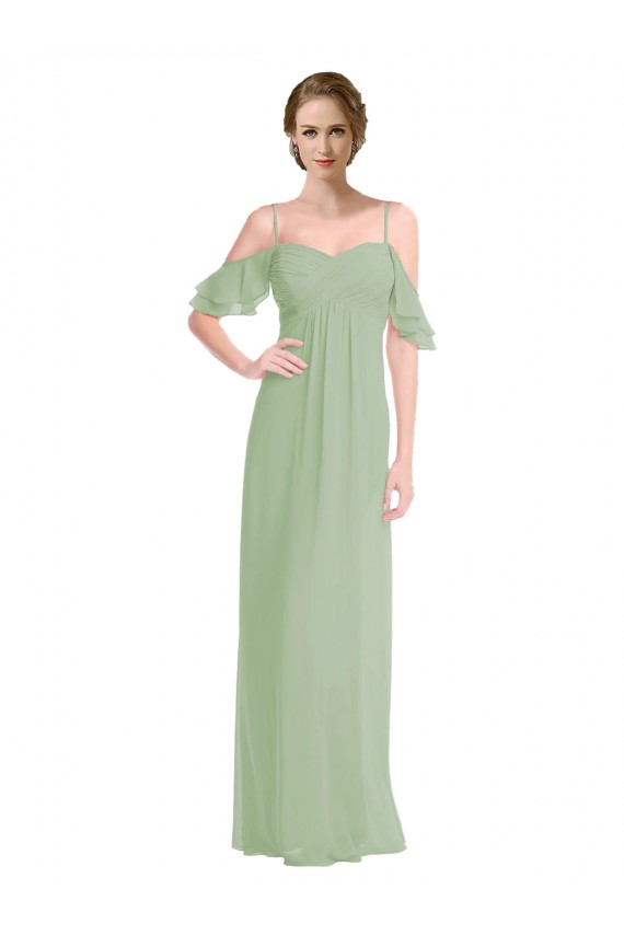 Long Chiffon Off-The-Shoulder Bridesmaid Dress with Double Flounce Sleeves