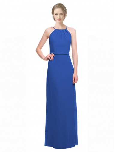 Long Chiffon Spaghetti Strap Bridesmaid Dress with Blouson Top