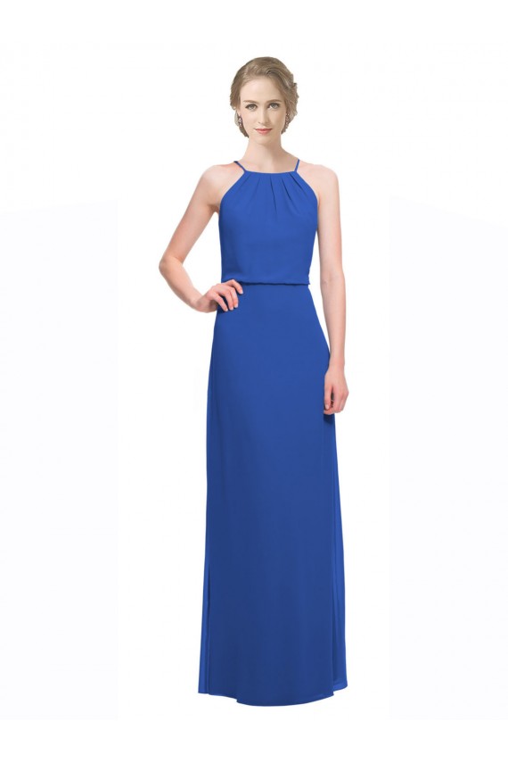 Long Chiffon Spaghetti Strap Bridesmaid Dress with Blouson Top