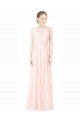 Long Chiffon Sleeveless Bridesmaid Dress with Sheer Illusion Top and V-Back