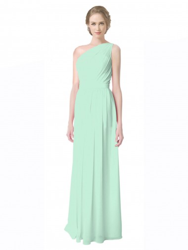 One Shoulder Chiffon Bridesmaid Dress with Asymmetrical Ruched Bodice