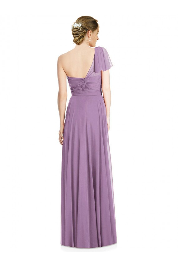 Flutter Sleeves One Shoulder Long Chiffon Bridesmaid Dress