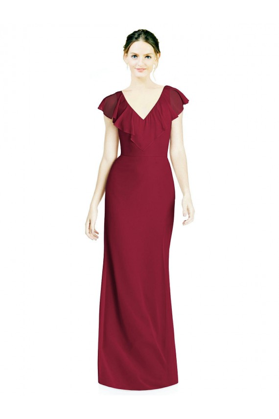 V-Neck V-Back Long Chiffon Bridesmaid Dress