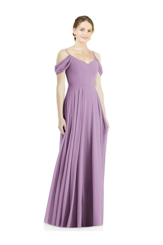 Off the Shoulder Open Cowl-Back Maxi Bridesmaid Dress