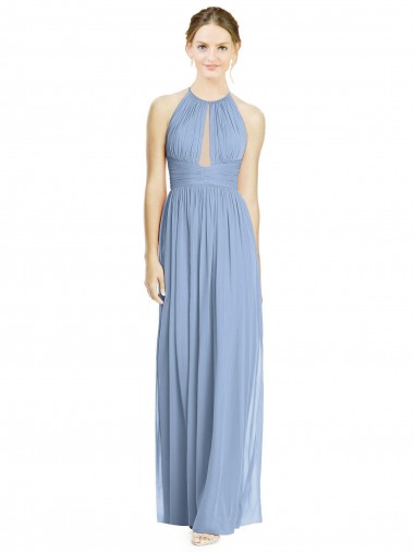 Open Back Long Chiffon Halter Bridesmaid Dress