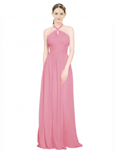 Halter Neck Keyhole A-Line Chiffon Bridesmaid Dress