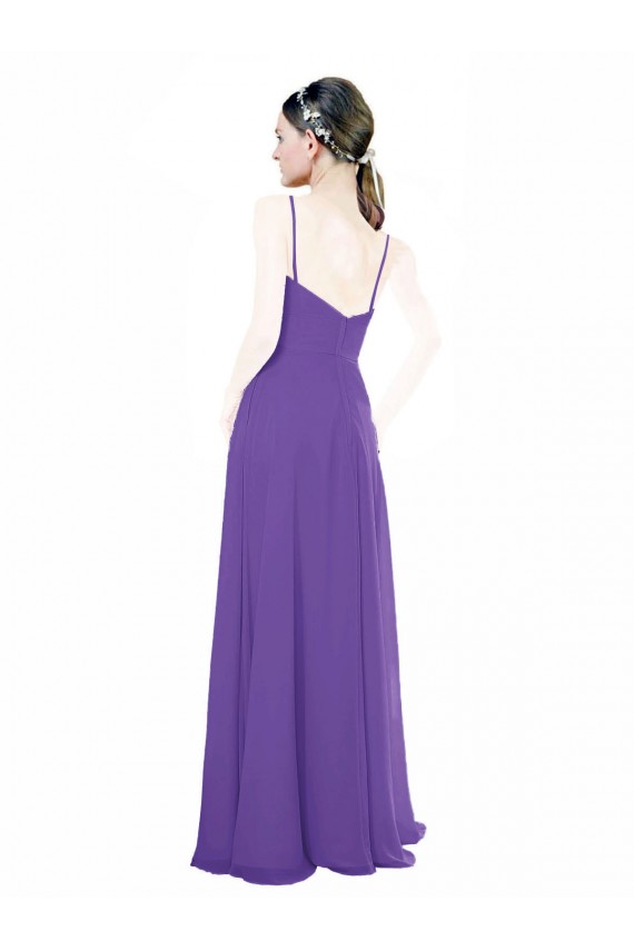 Long Chiffon A-Line Bridesmaid Dress with Deep V-Neckline and Side Slit