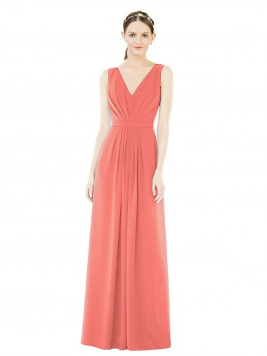 V-Neck V-Back Sleeveless Chiffon Bridesmaid Dress