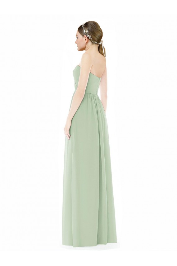 Strapless Draped Bodice Maxi Bridesmaid Dress with Front Slits