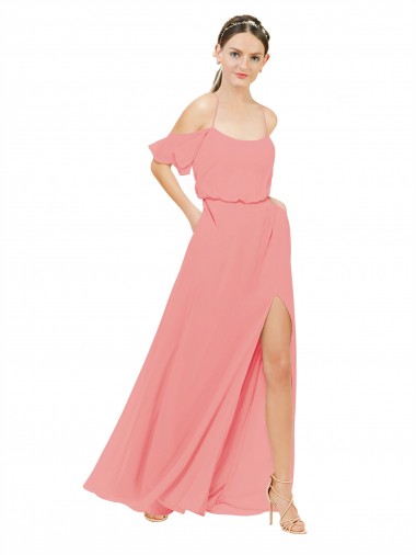 Draped Off the Shoulder Sleeves Chiffon Bridesmaid Dress
