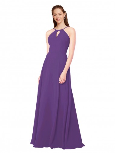 High Halter Chiffon Bridesmaid Dress with Keyhole