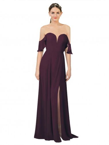 Romantic Off-Shoulder Chiffon Bridesmaid Dress with Plunging V-Neck