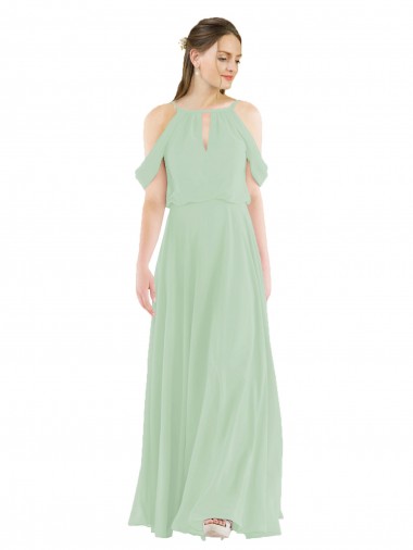 Off-the-Shoulder Long Chiffon Beachy Bridesmaid Dress