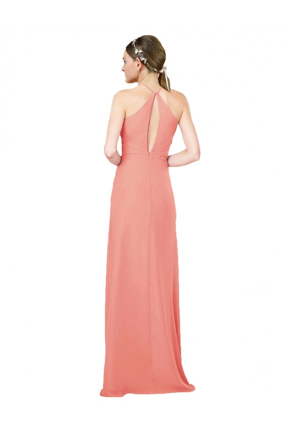 Modern Long Chiffon Bridesmaid Dress with Keyhole Back