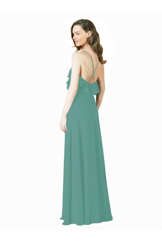 Full Length Chiffon Bridesmaid Dress with Ruffled V-Neckline