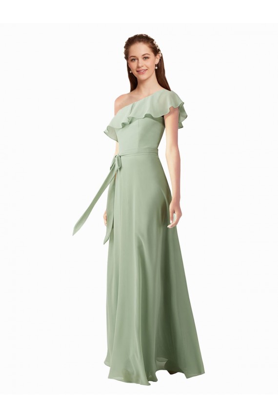 Chiffon Bridesmaids Dress with Ruffles Flutter Sleeves