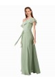 Chiffon Bridesmaids Dress with Ruffles Flutter Sleeves