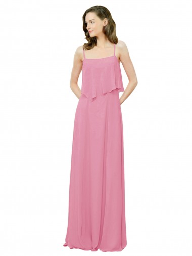 Spaghetti Strap Chiffon Bridesmaids Dress with Ruffle Overlay