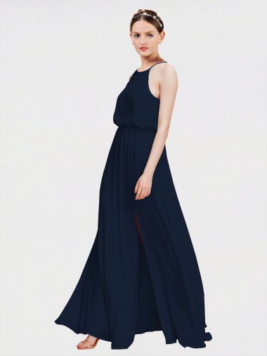 High Halter Chiffon Bridesmaid Dress with Side Slit