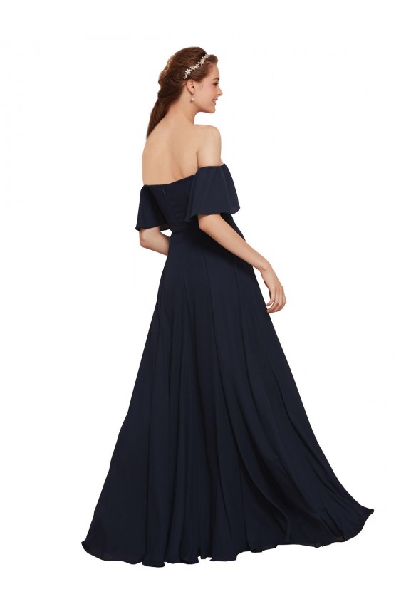 Off the Shoulder Floaty Sleeves Chiffon Bridesmaid Dress / Prom Dress with High Slit